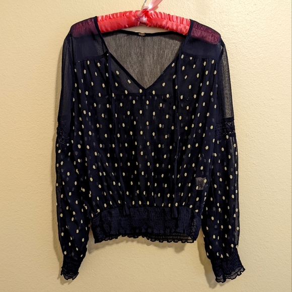 Free People Tops - Free People Sheer Embroidered Polkadot Blouse
